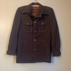 Vtg American Crafts 70s Long Sleeve Button Jacket Blazer Disco Western Brown 42?